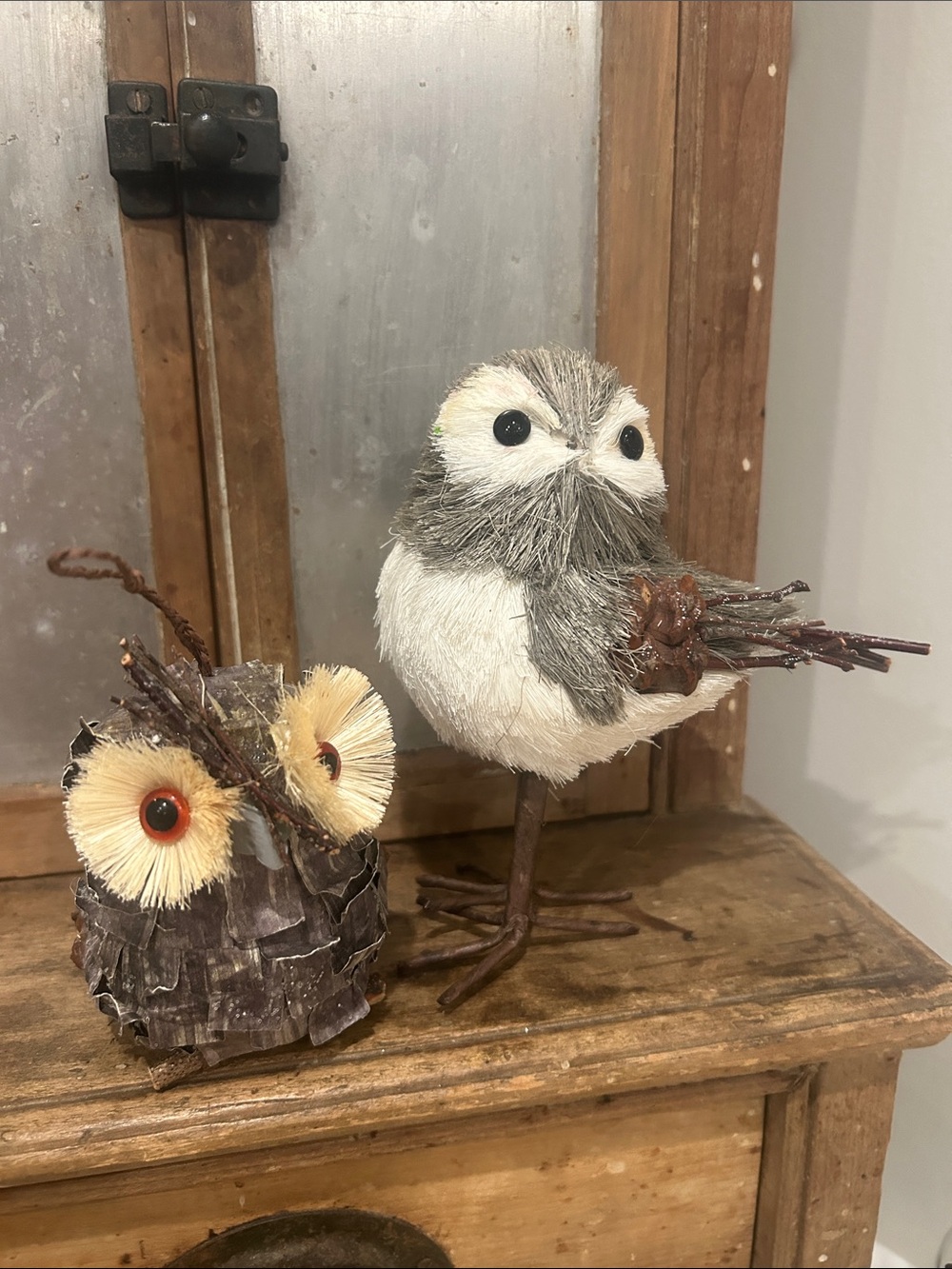 Decorative Owl Bird Figurine - Woodland, Neutral Gray and White Ornament